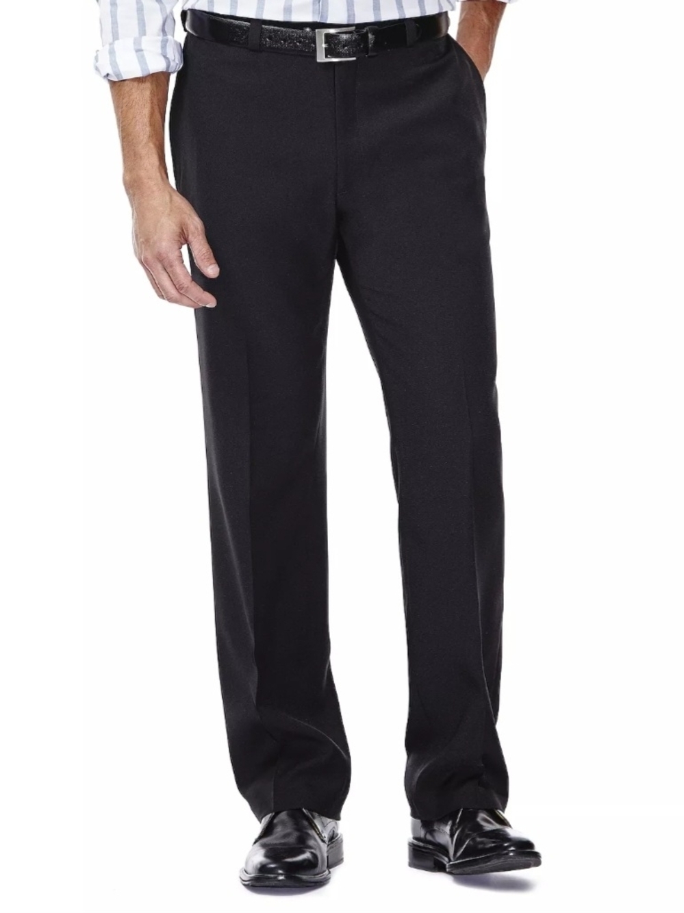 🆕️ Men's Haggar Black eCLo Stria Classic Fit Flat Front Dress Pants